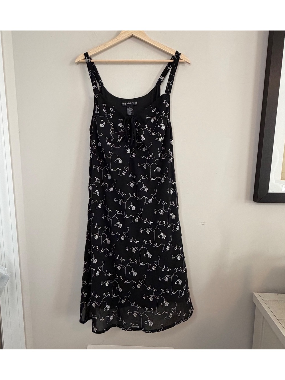 Vintage Mlle Gabrielle Black Floral Embroidered Maxi Dress Size 14 90s